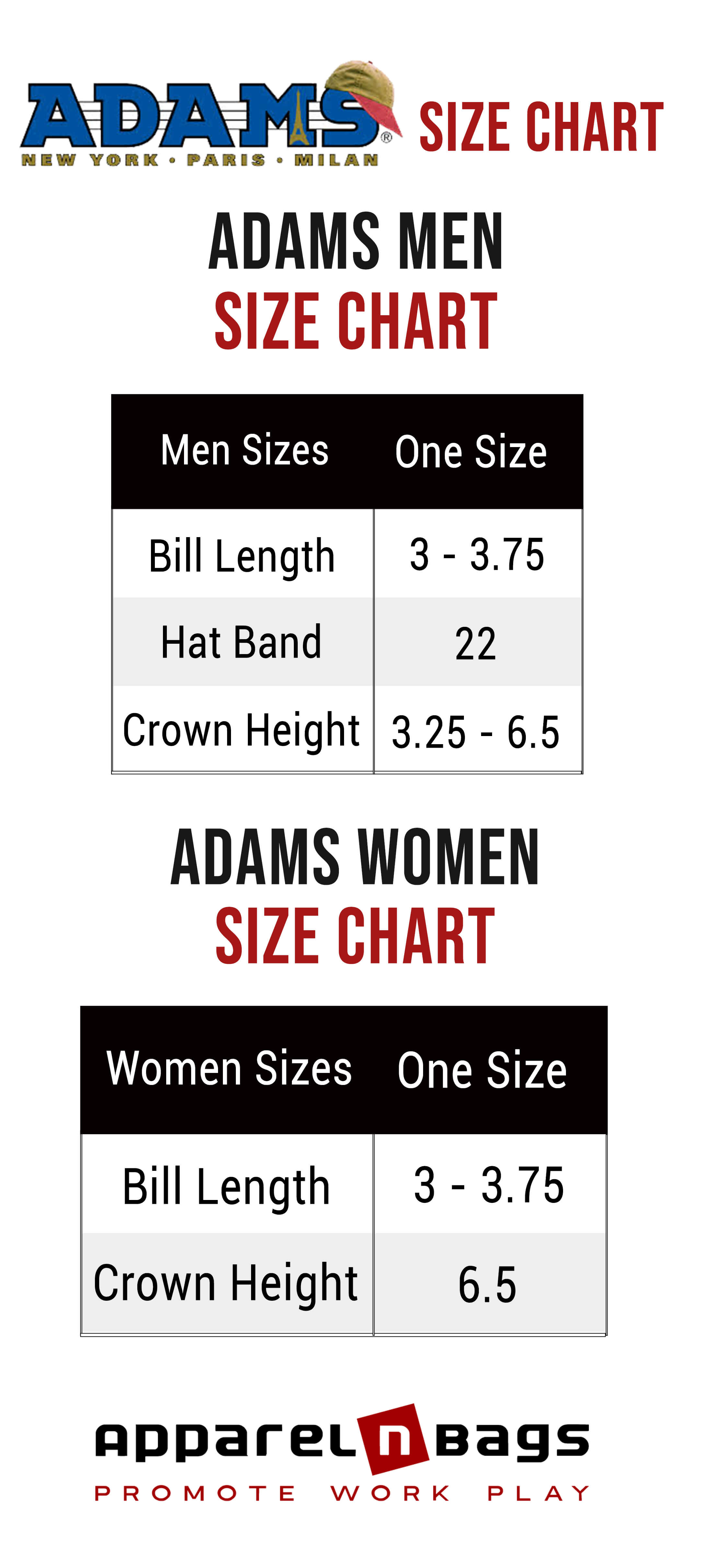 Adams - Size Chart