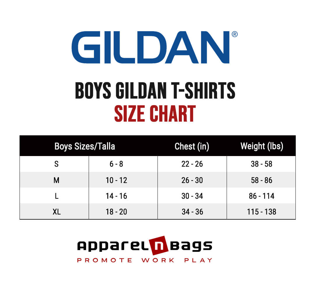 Gildan Size Chart - Gildan Youth Size Chart