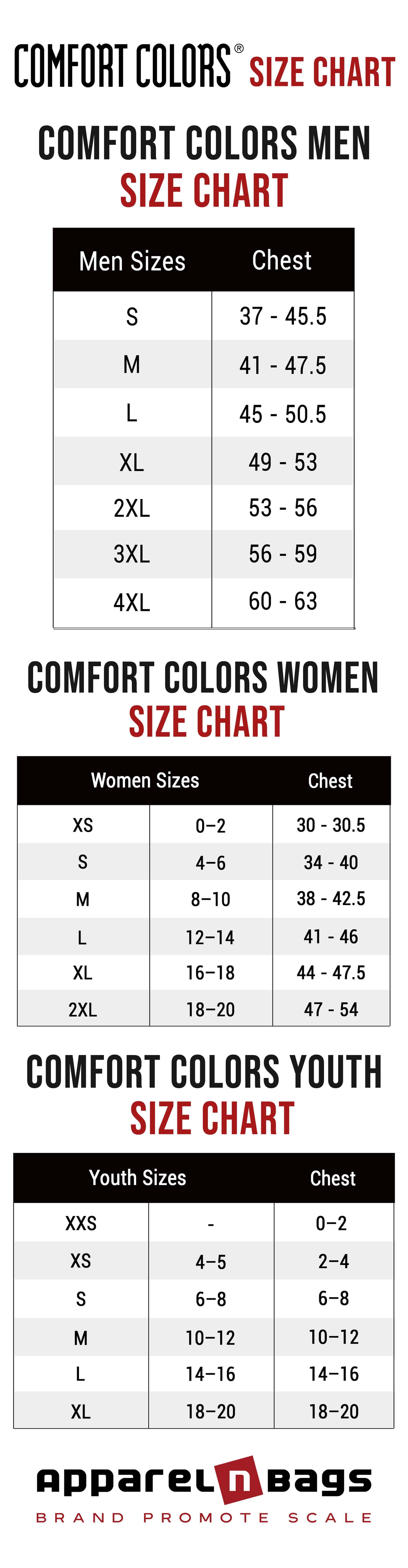 Comfort Colors - Size Chart
