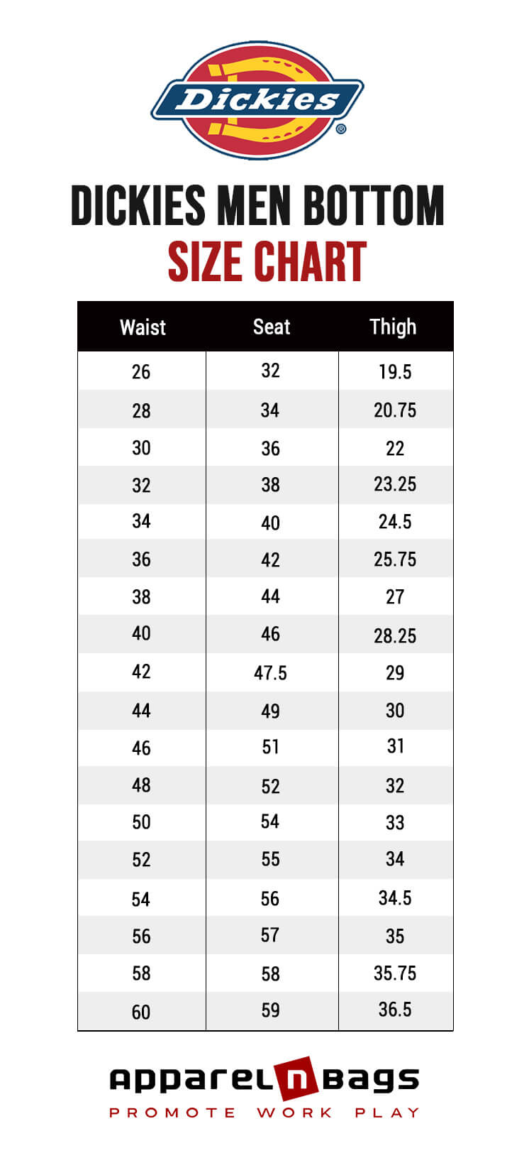 Dickies Size Chart | Dickies Size Guide