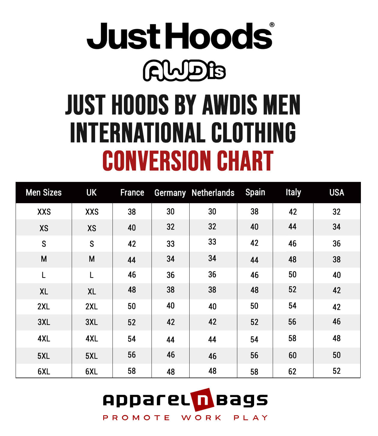 LOUD ユニフォーム ??サイズ Just Hoods By AWDis Size Chart | Just Hoods By AWDis Fit Guide