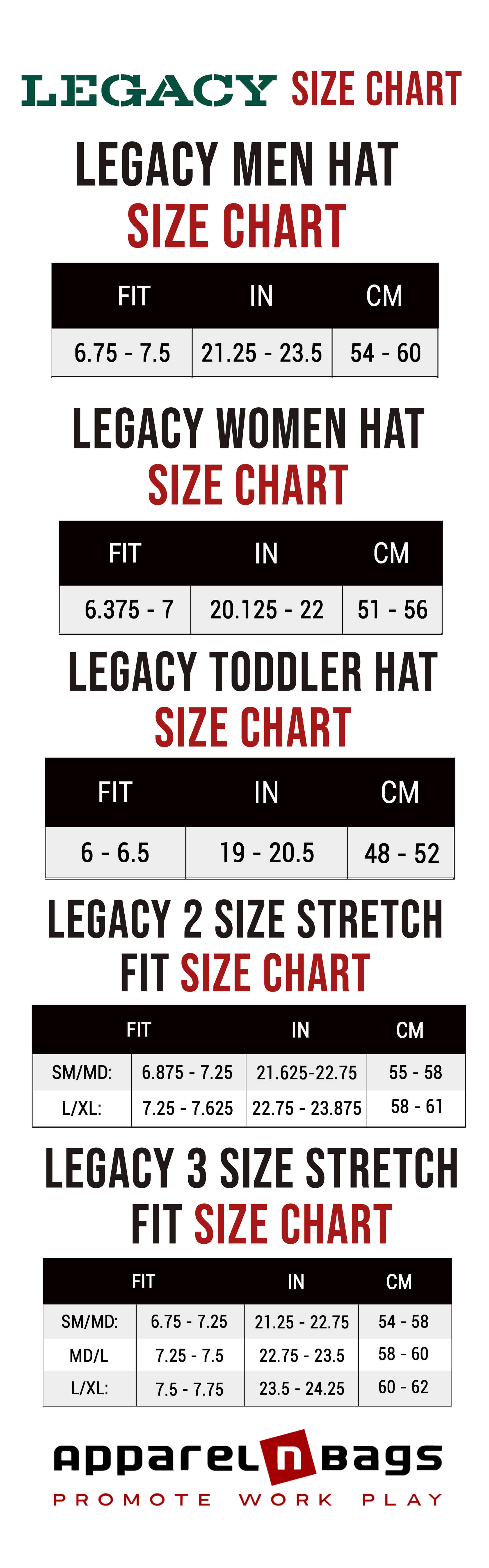 LEGACY - Size Chart