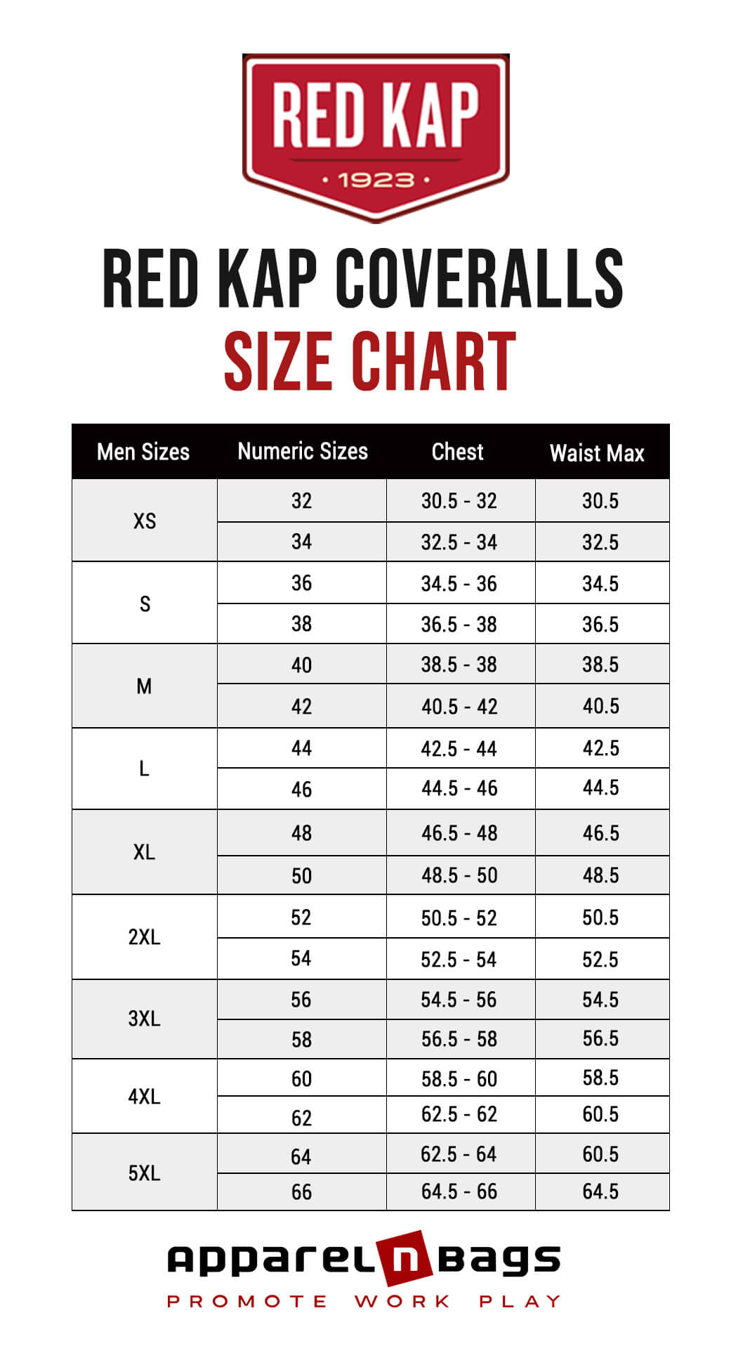 Red Kap Size Chart | Red Kap Clothing Sizing Guide