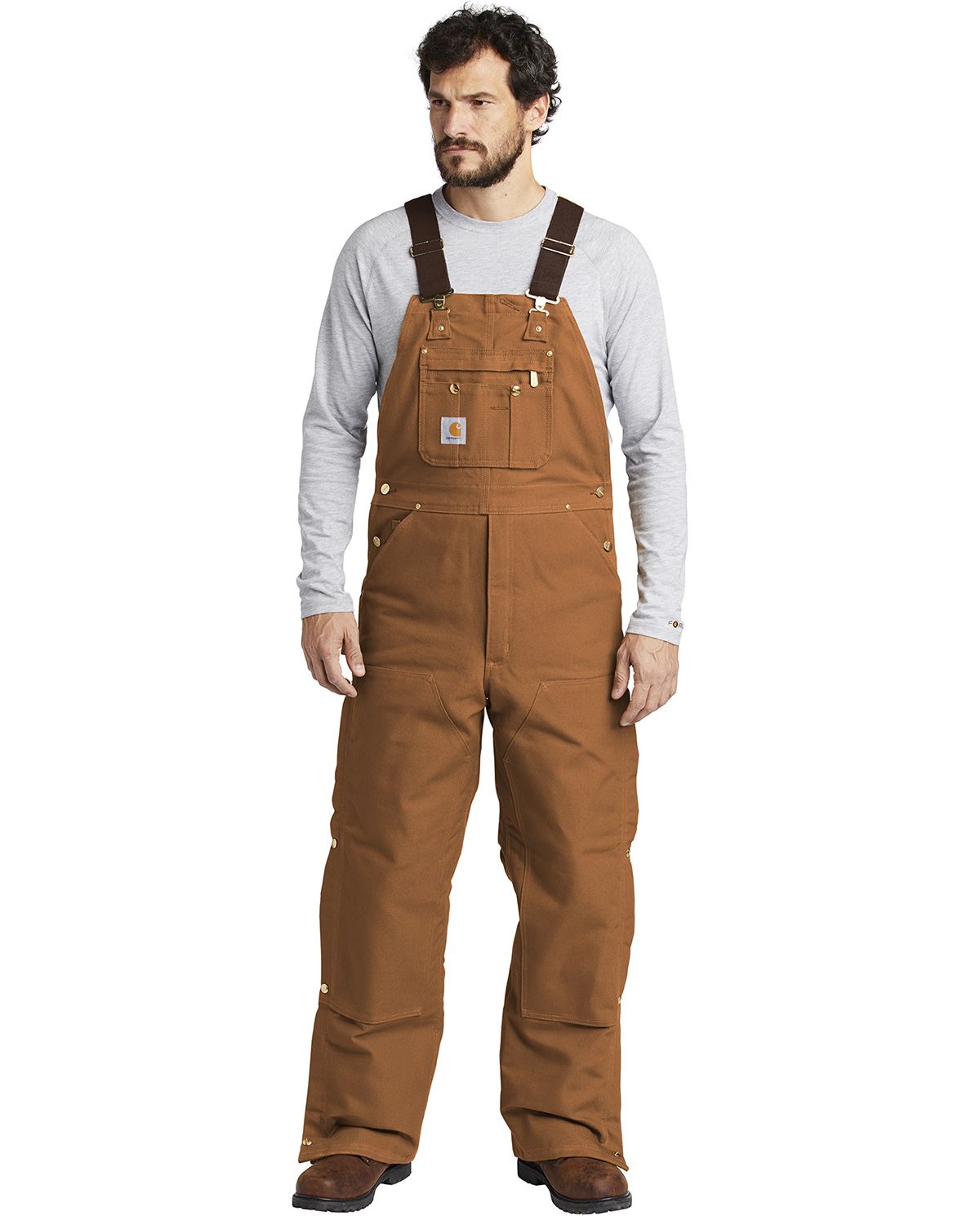 carhartt ctr41 duck quilt-lined zip-to-thigh bib overalls