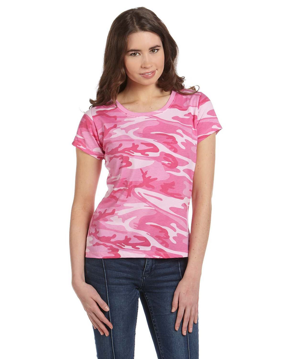 code five 3665 women's 4 oz. fine jersey camouflage t-shirt