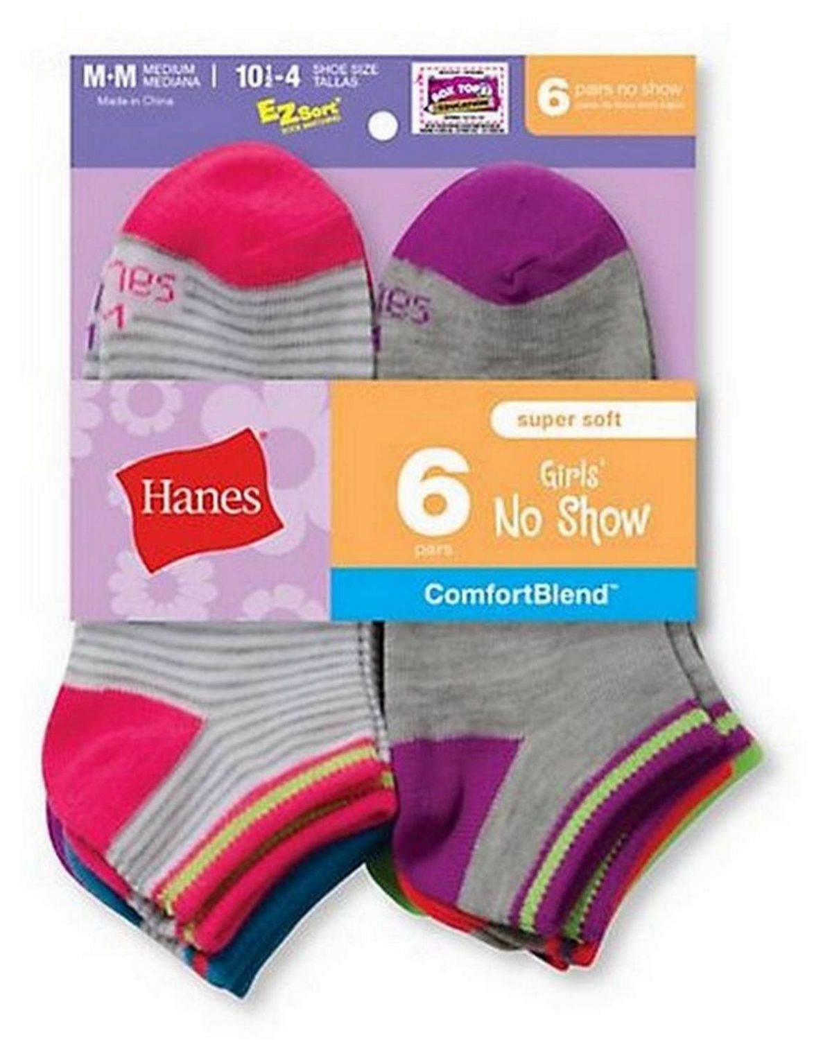 hanes 745l6 girls fashion comfort blend socks 6 pack