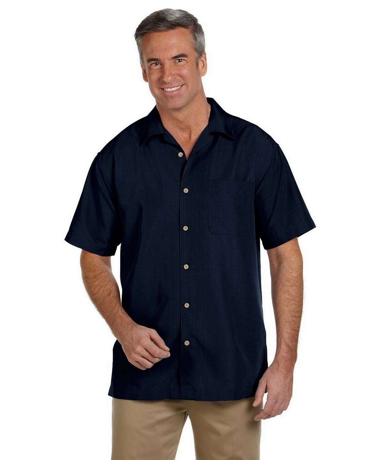 harriton m560 men's barbados textured camp shirt