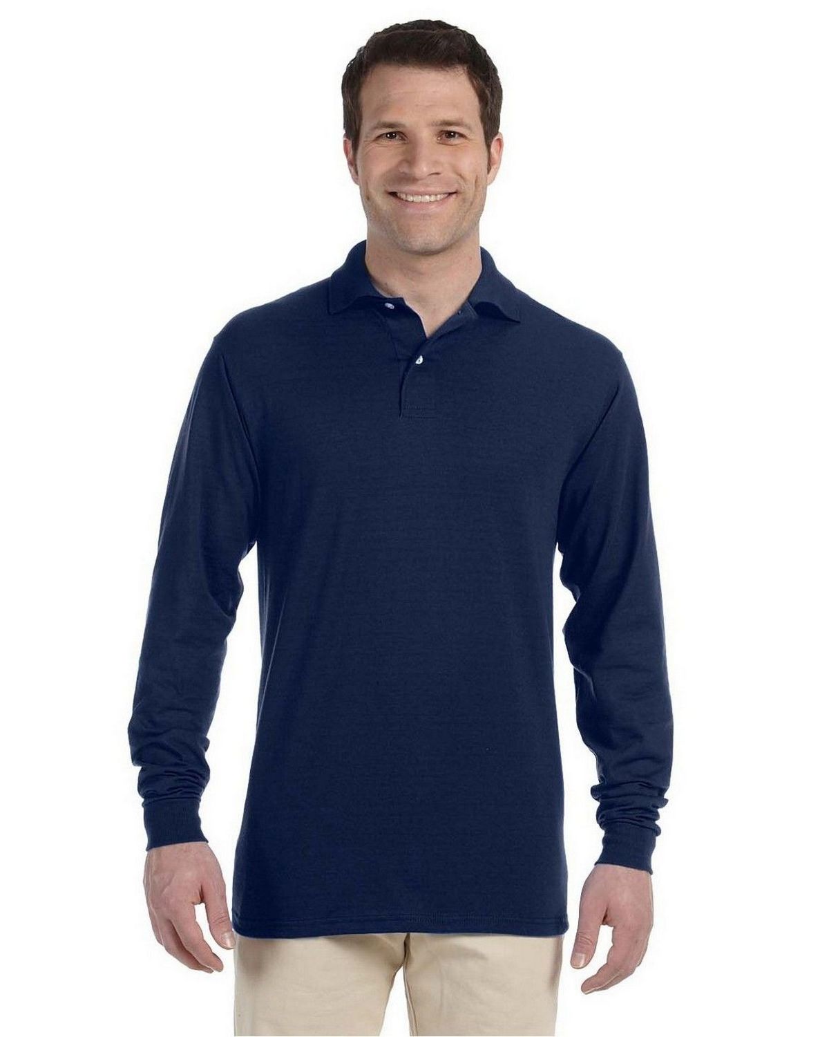 jerzees 437ml men's 5.6 oz 50/50 long-sleeve jersey polo with spotshield