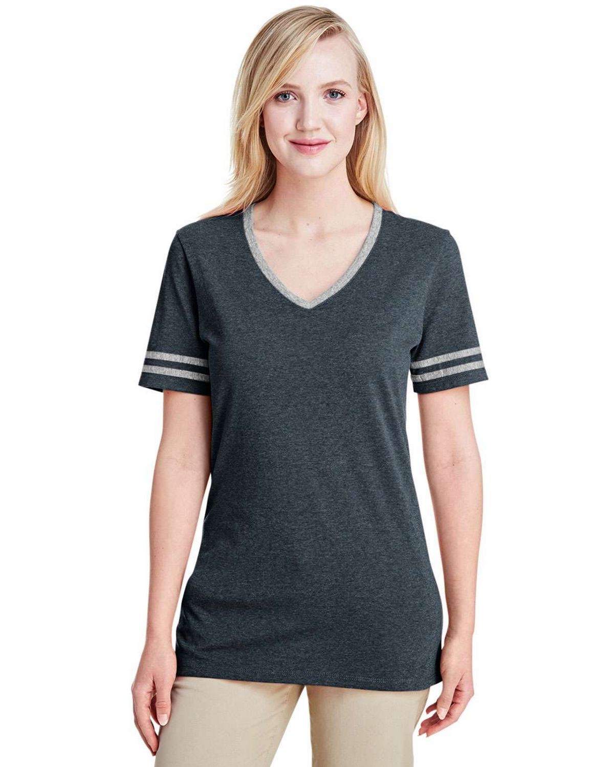 jerzees 602wvr women's varsity triblend v-neck t-shirt