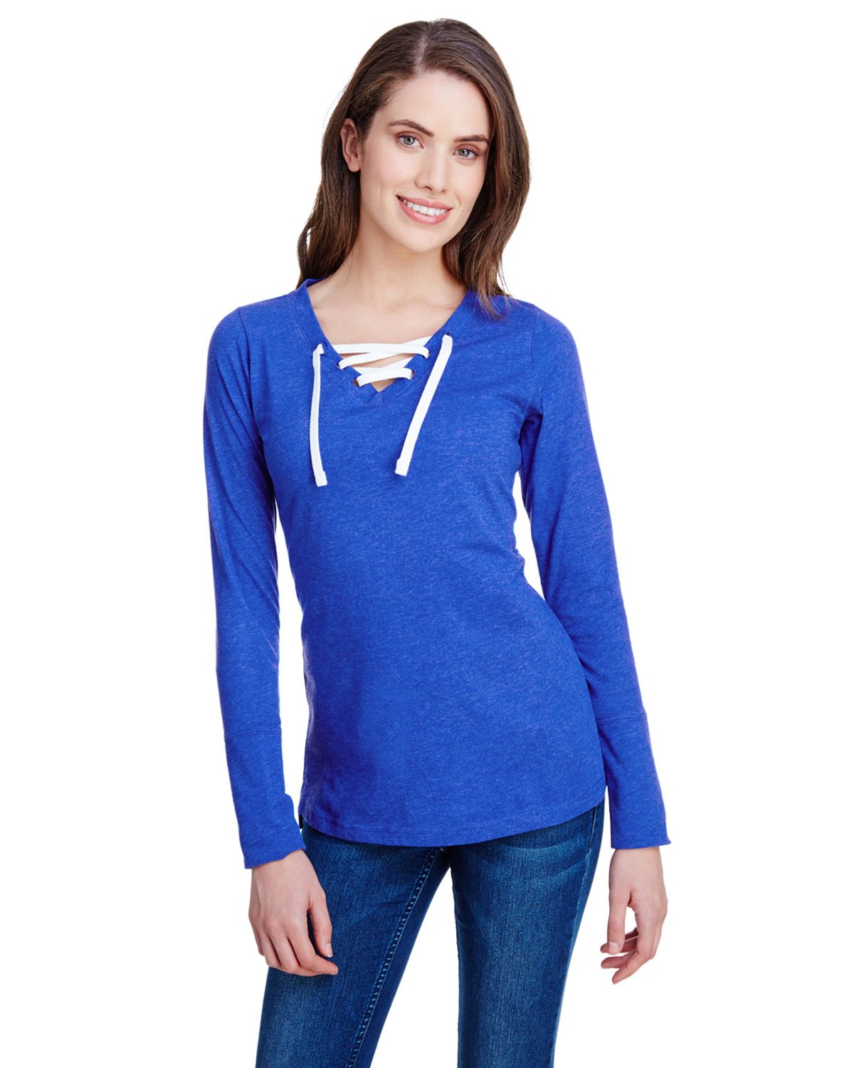 LAT LA3538 | Lat LA3538 Women's Long-Sleeve Fine Jersey Lace-Up T