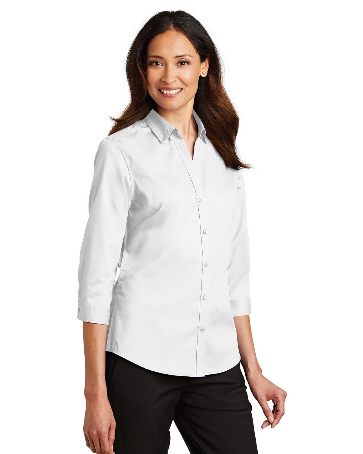 port authority l665 women's 3/4-sleeve superpro twill shirt
