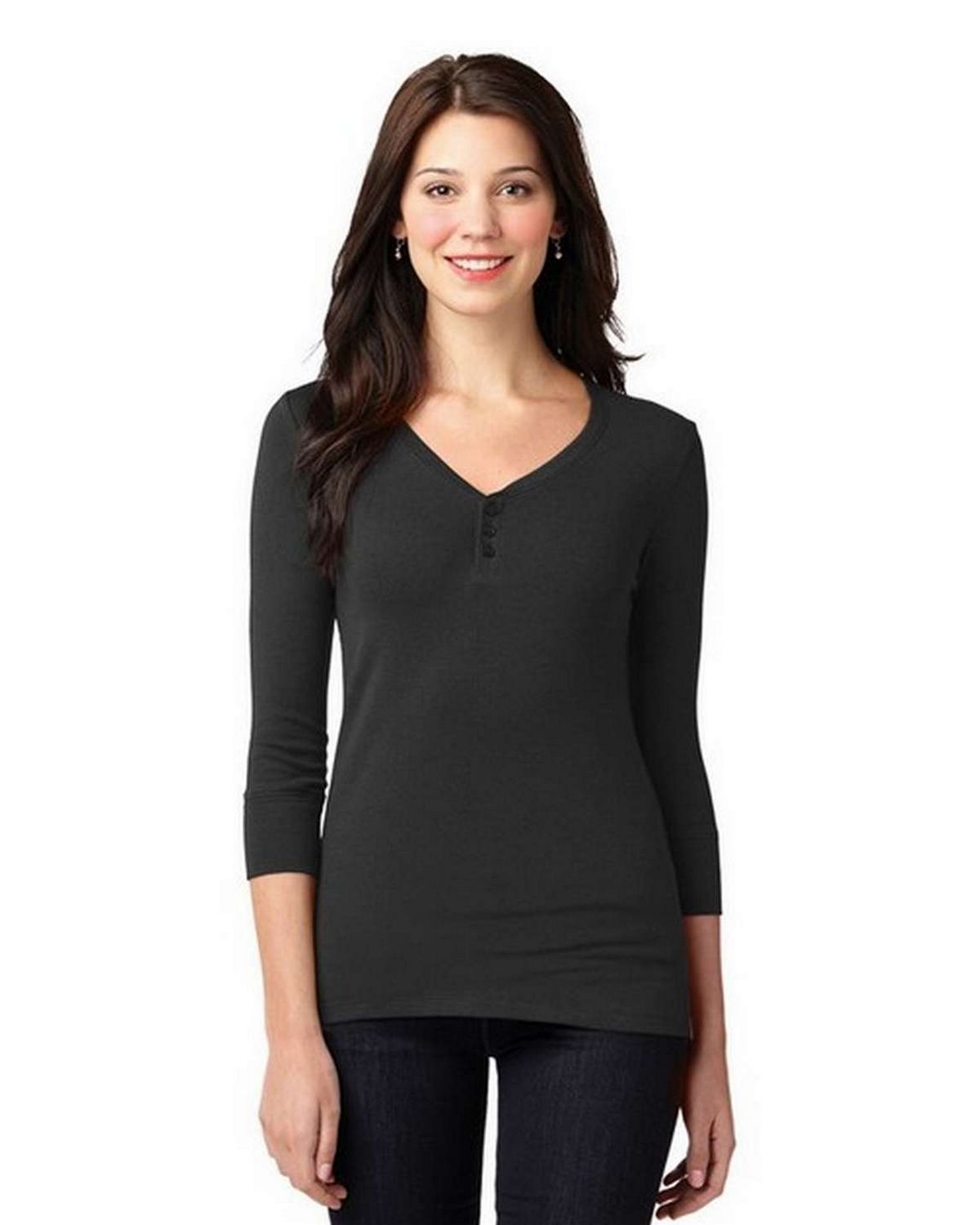 port authority lm1007 women's concept stretch 3/4-sleeve scoop henley