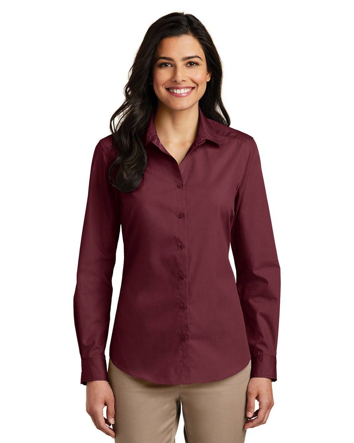 port authority lw100 women's long sleeve carefree poplin shirt