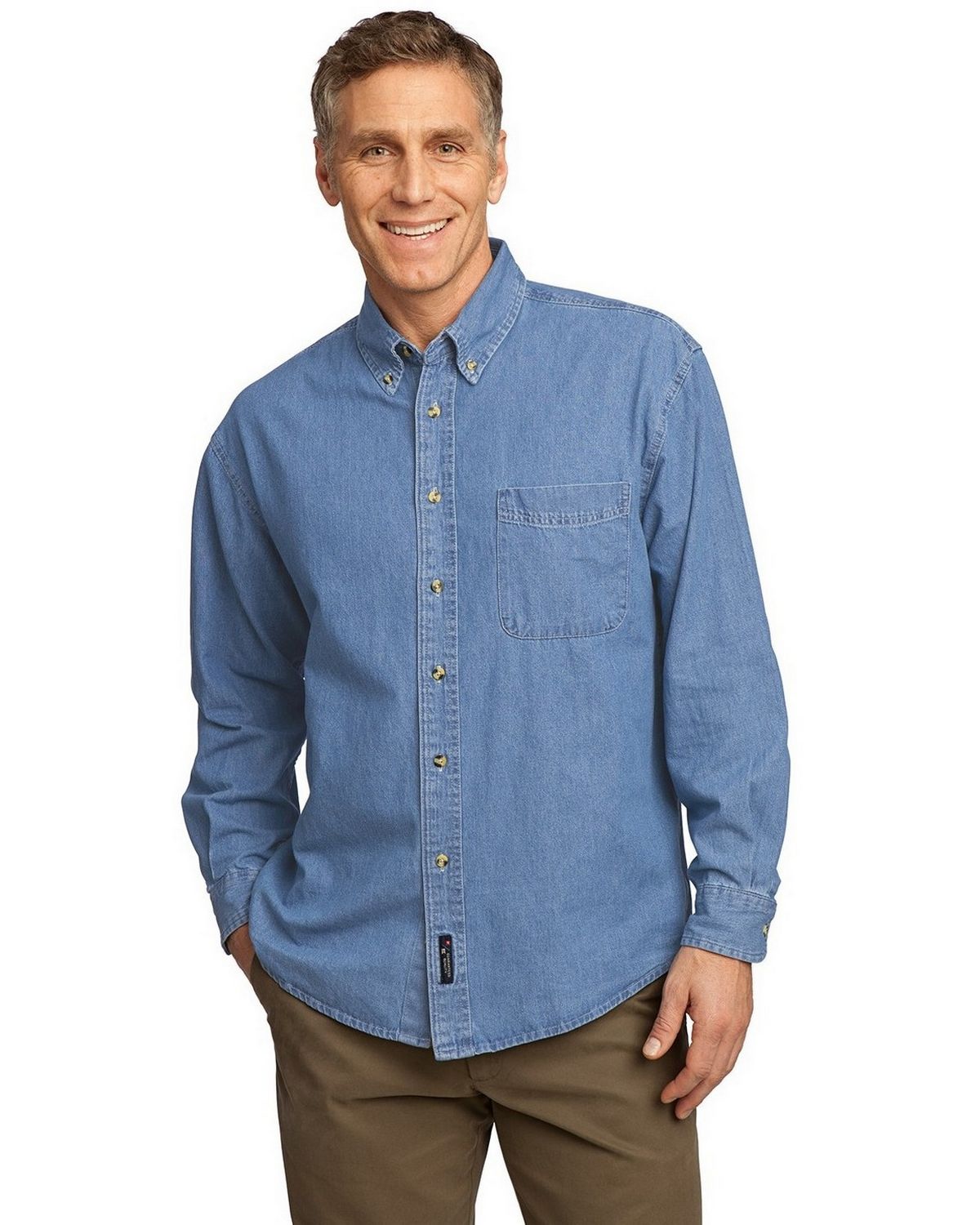 port & company sp10 men's long sleeve value denim shirt
