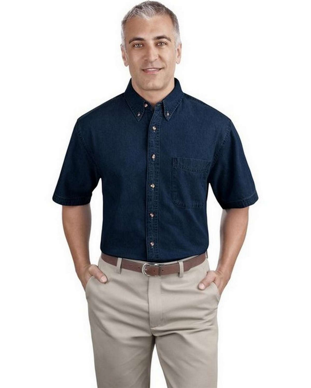port & company sp11 men's short sleeve value denim shirt