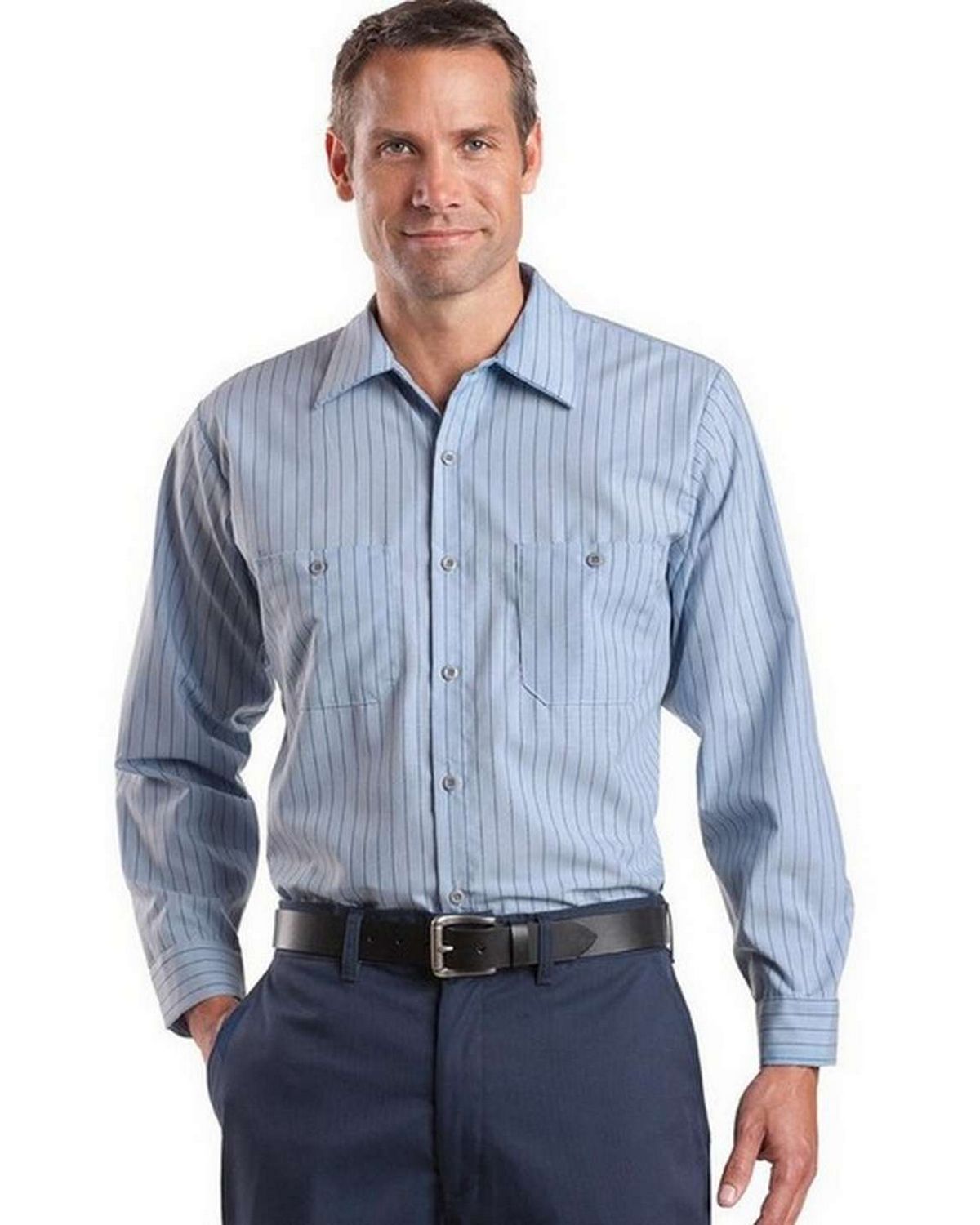 red kap cs10 men's long sleeve striped industrial work shirt