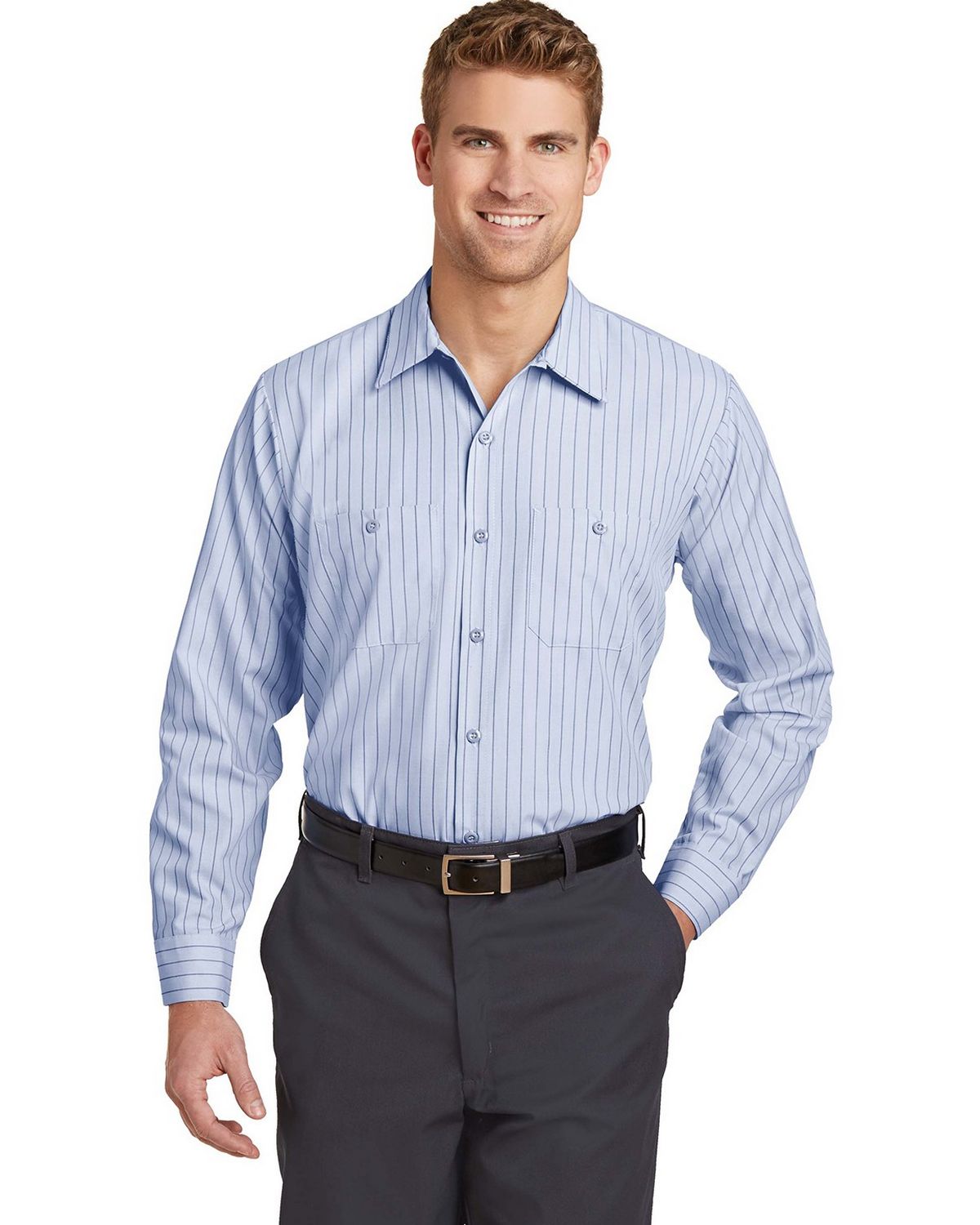 red kap cs10long men's long size + long sleeve striped industrial work shirt