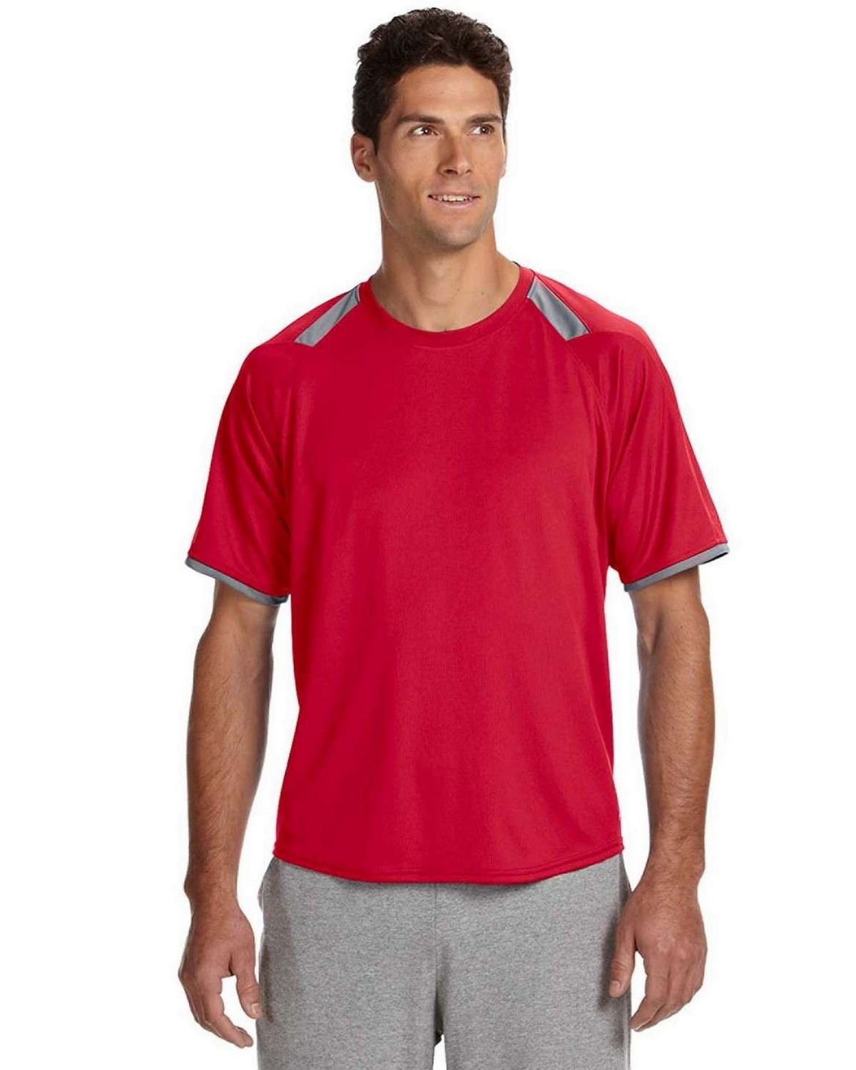 russell athletic 6b6dpm men's dri-power tee with colorblock inserts