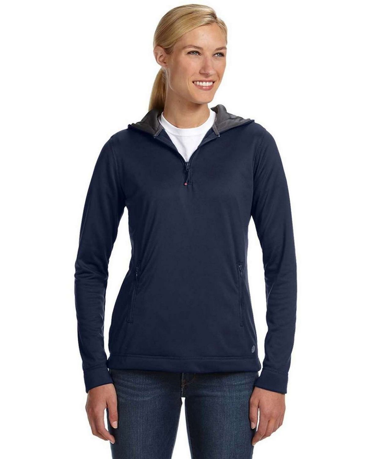 russell athletic fs8efx women's tech fleece quarter-zip pullover hood