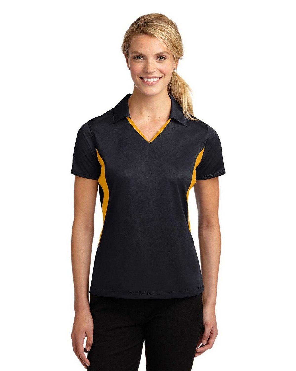 sport-tek lst655 women's side blocked micropique sport-wick polo