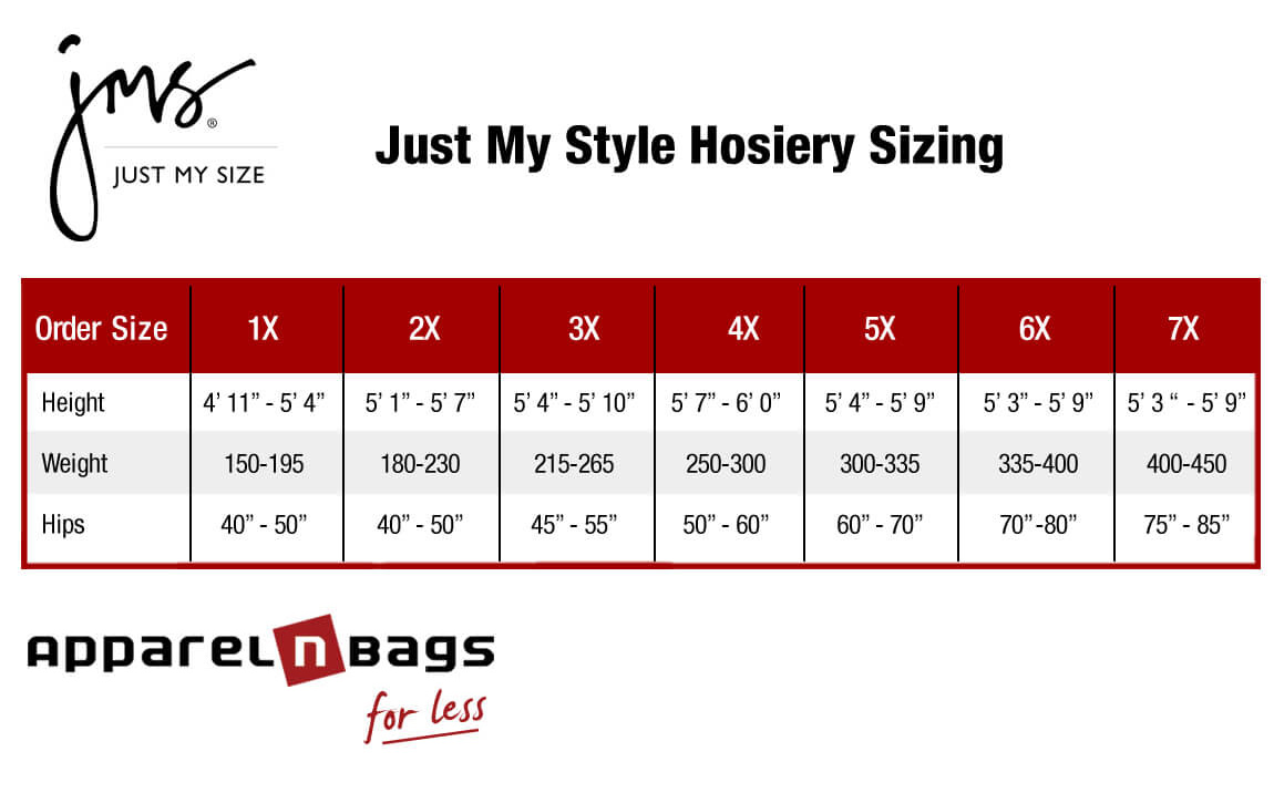 Just My Size - Size Chart