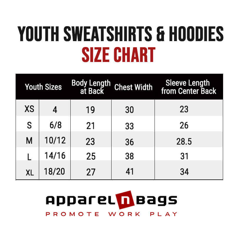 Youth Size Chart Youth Clothing Size Chart at ApparelnBags