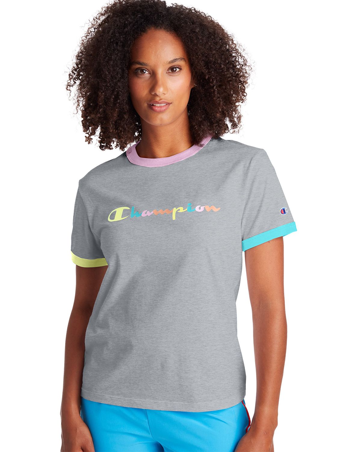 Champion W5677 550759 Champion W5677 550759 Women s Campus Ringer Tee Multicolor Logo