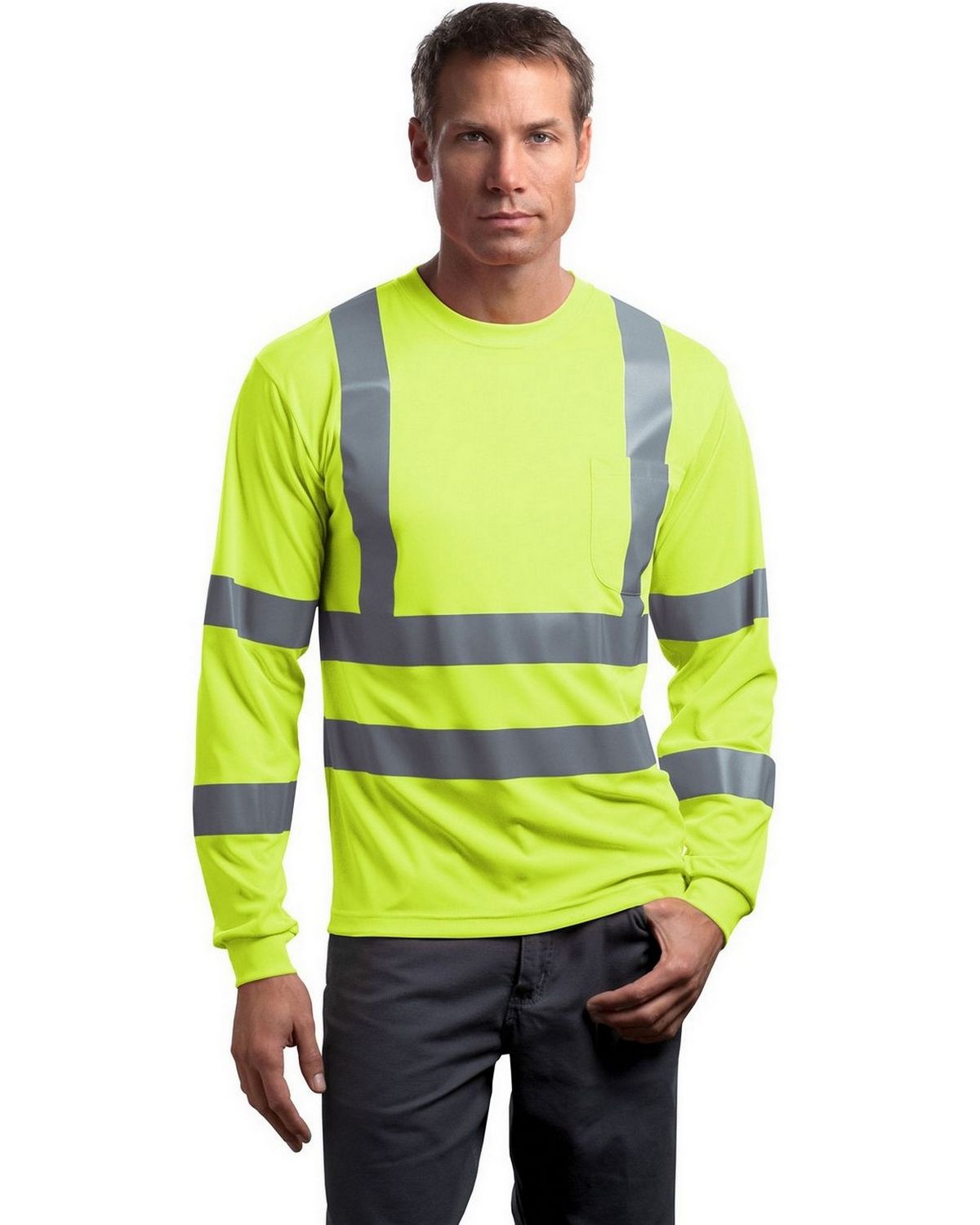 CornerStone CS409 ANSI 107 Class 3 Long Sleeve Snag-Resistant Reflective T-Shirt - Safety Yellow - XS