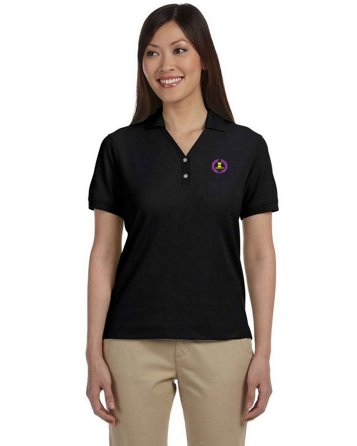 Devon & Jones D100W Women's Pima Pique Short-Sleeve Y-Collar