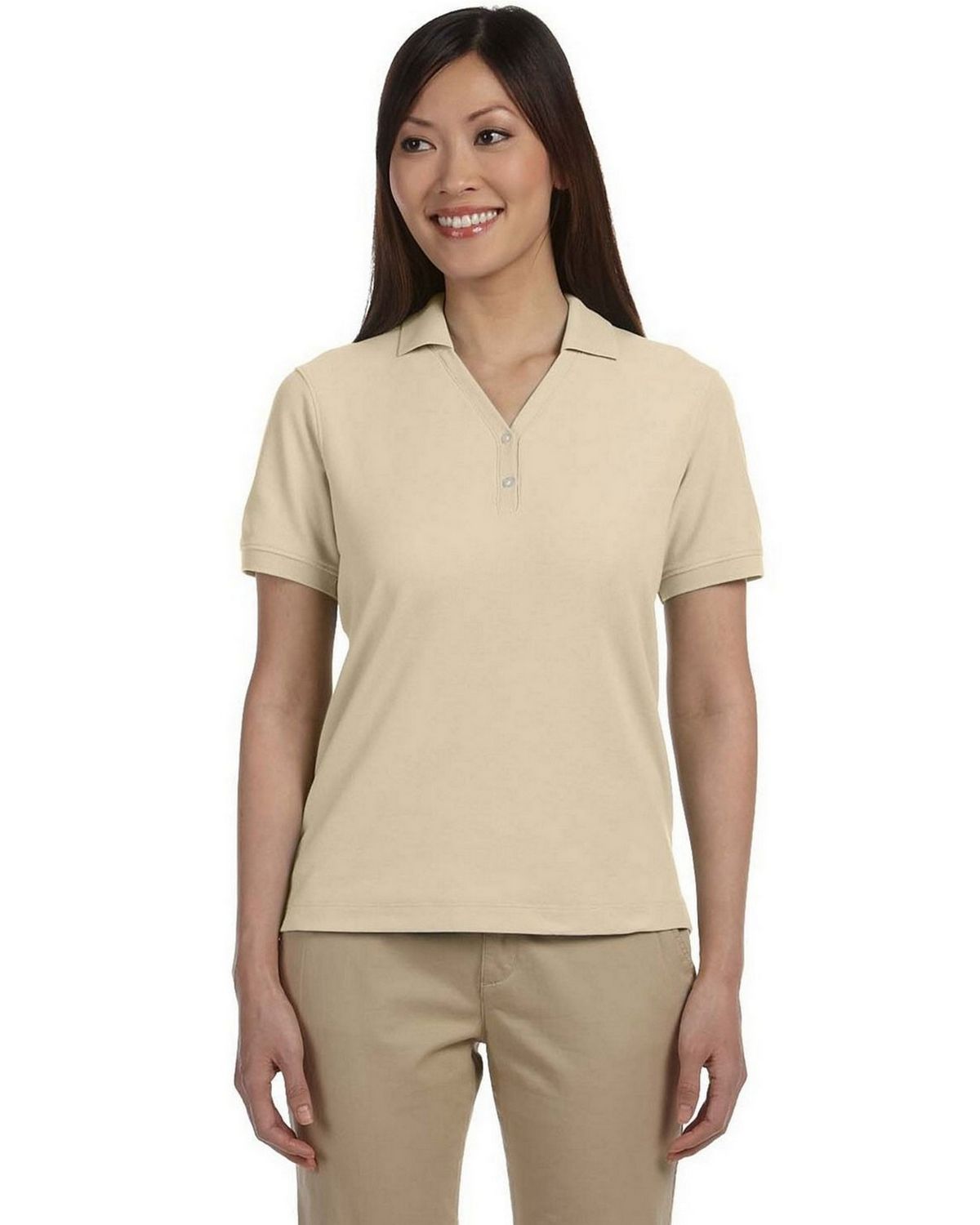 Devon & Jones D100W Women's Pima Pique Short-Sleeve Y-Collar