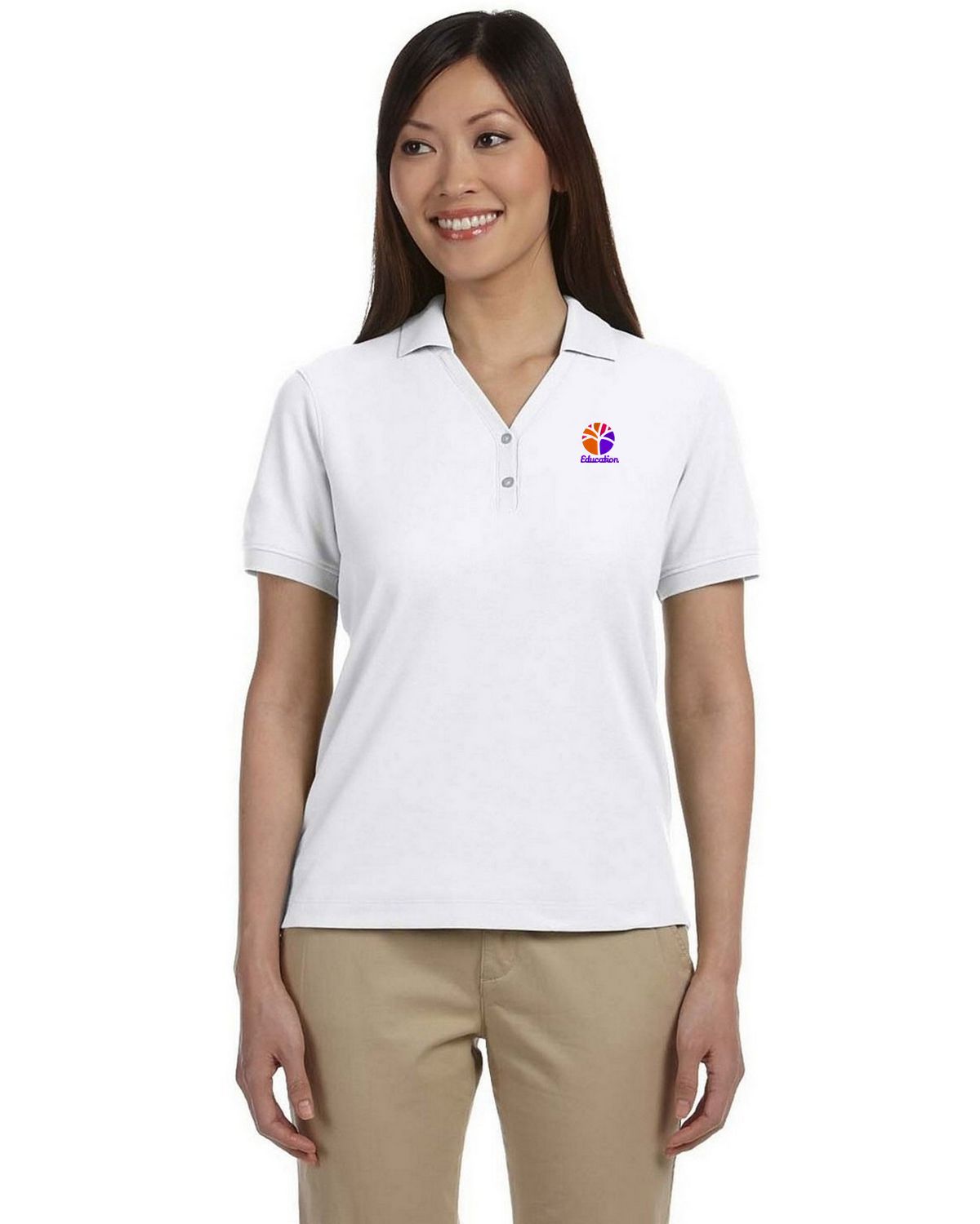 Devon & Jones D100W Women's Pima Pique Short-Sleeve Y-Collar