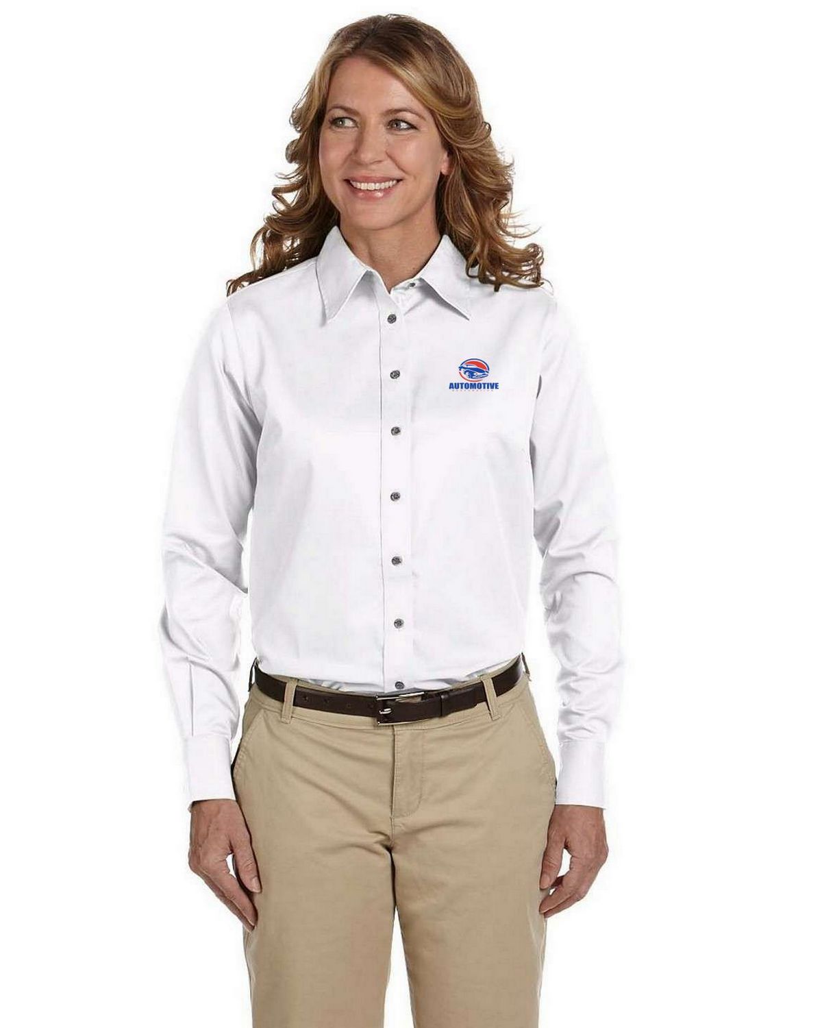 Harriton Ladies' Long-Sleeve Twill Shirt>2XL LIGHT COLLEGE BLUE M500W at   Women's Clothing store: Button Down Shirts