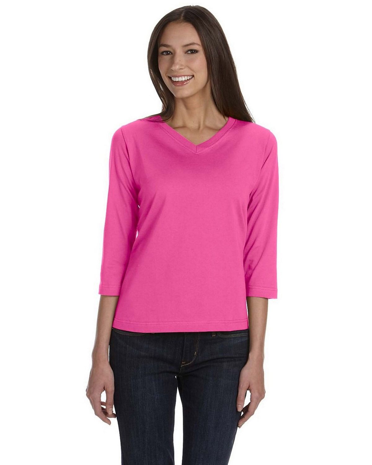 LAT 3577 LAT 3577 Women's Ringspun V-Neck 3/4-Sleeve T-Shirt