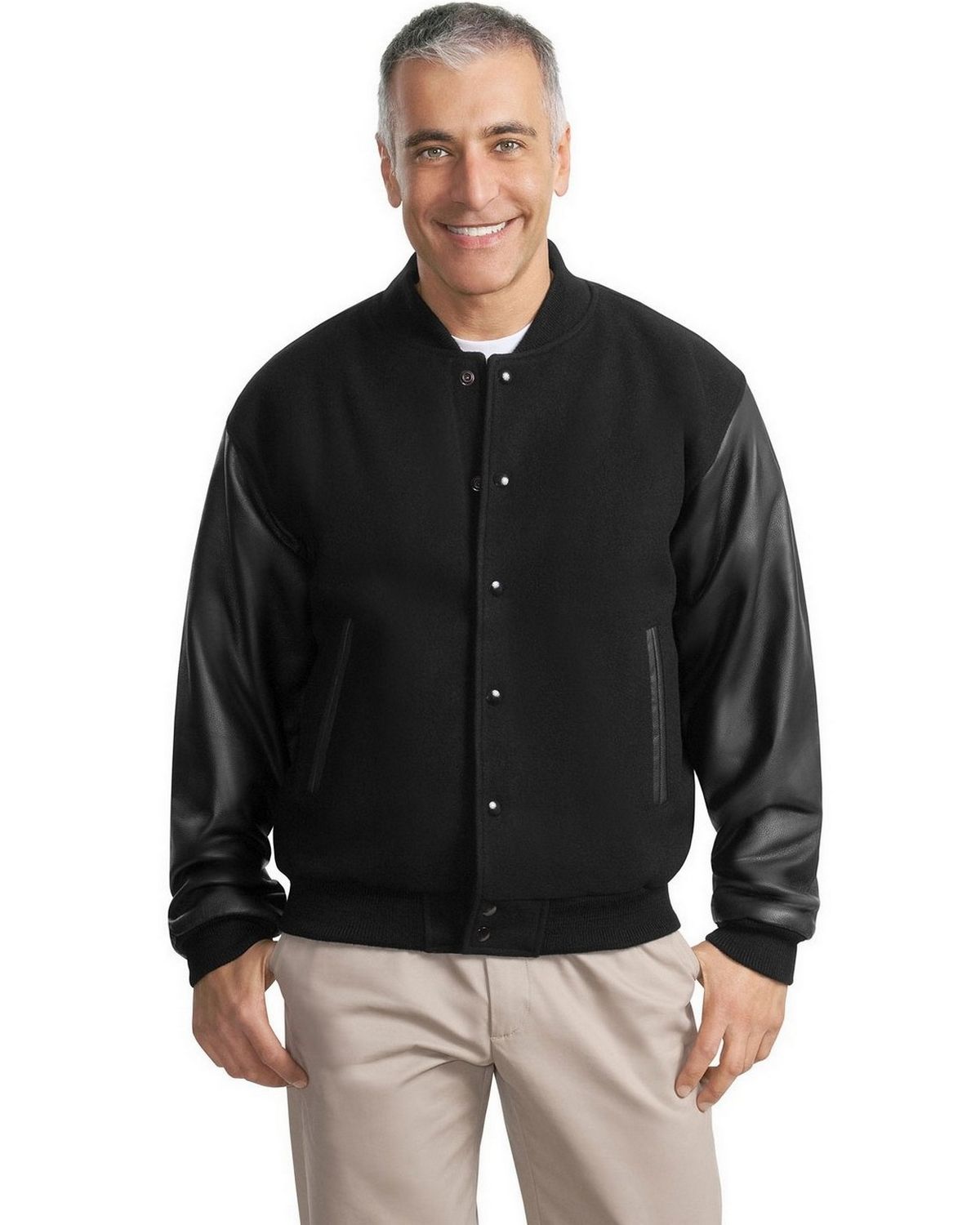 Port Authority J783 Men's Wool and Leather Letterman Jacket