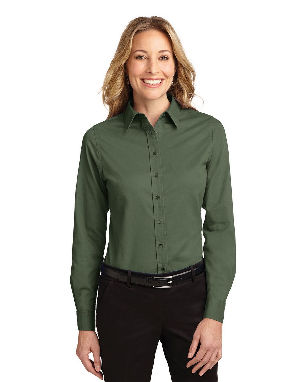 green dress shirt womens Allegra K Women's Elegant Collar Blouse St Patrick's Day Long Sleeve Work Office Button Down Satin X-Small at Amazon Women's Clothing store Finally say bye bye blouse gape Port Authority LW808 Women's Long