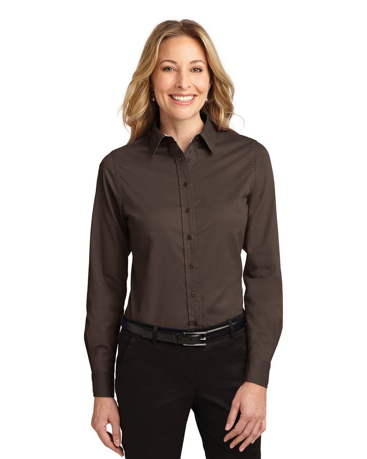 ladies long sleeve dress shirts Women's WILSHIRE Button Up Shirt Flattering shirttail hem Polyester Long Sleeve Dress Shirts