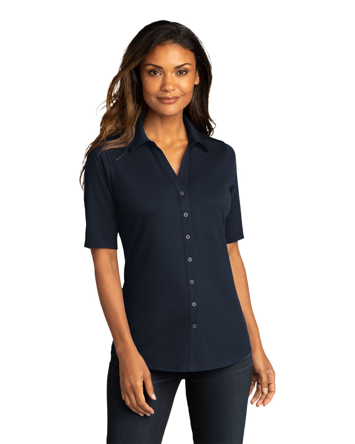 【ネイビー】オーバーシャツ <LADIES LINE> (LADIES) Port Authority L608 Women's Customizable Royal / Classic Navy Long