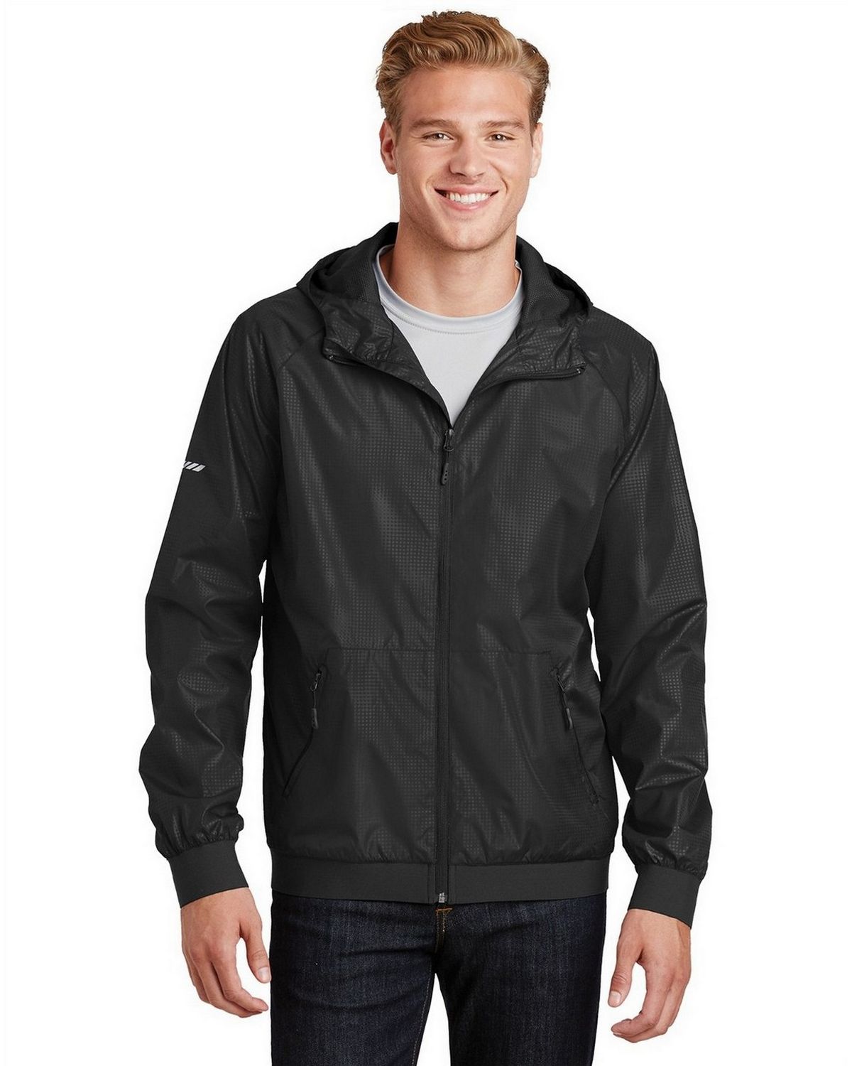 Sport-Tek JST53 Men's Embossed Hooded Wind Jacket