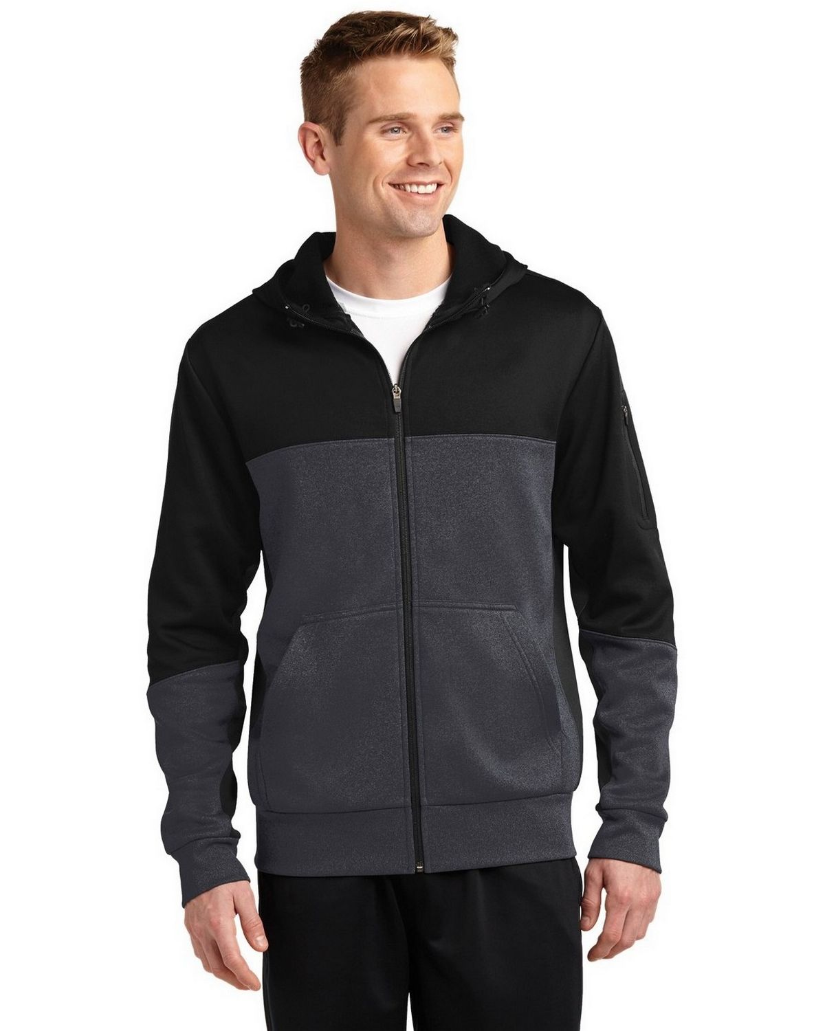Sport-Tek ST245 Men's Tech Fleece Colorblock Full-Zip Hooded Jacket