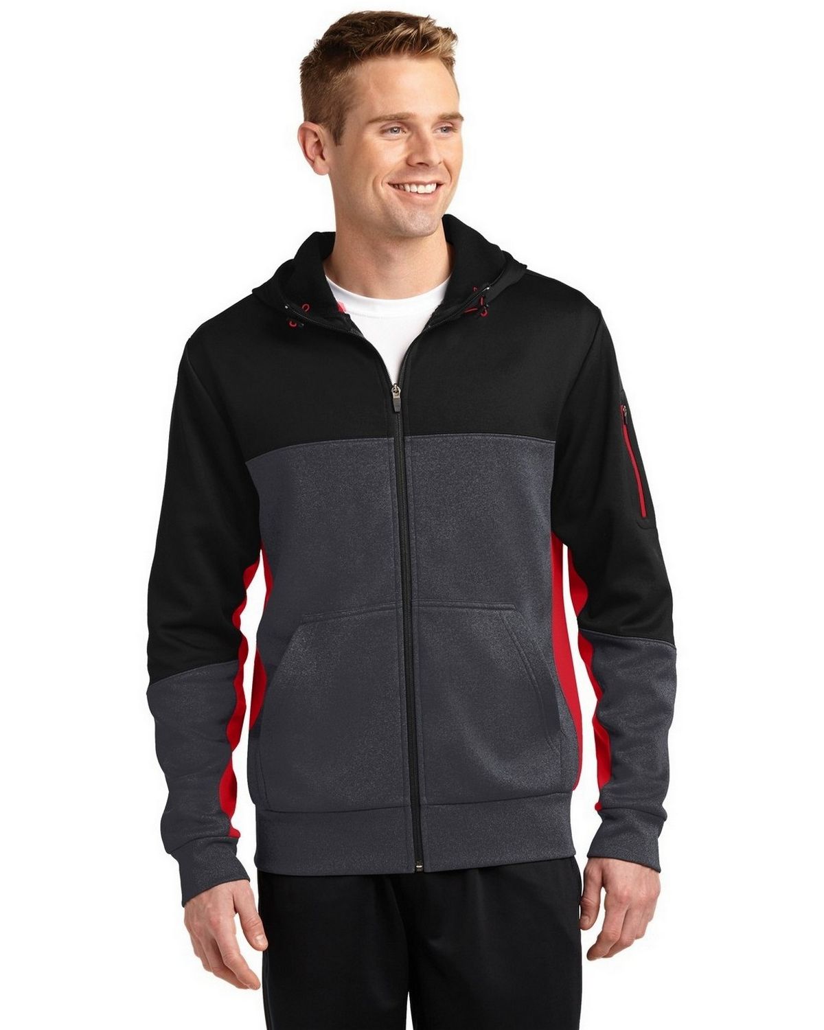 Sport-Tek ST245 Men's Tech Fleece Colorblock Full-Zip Hooded Jacket