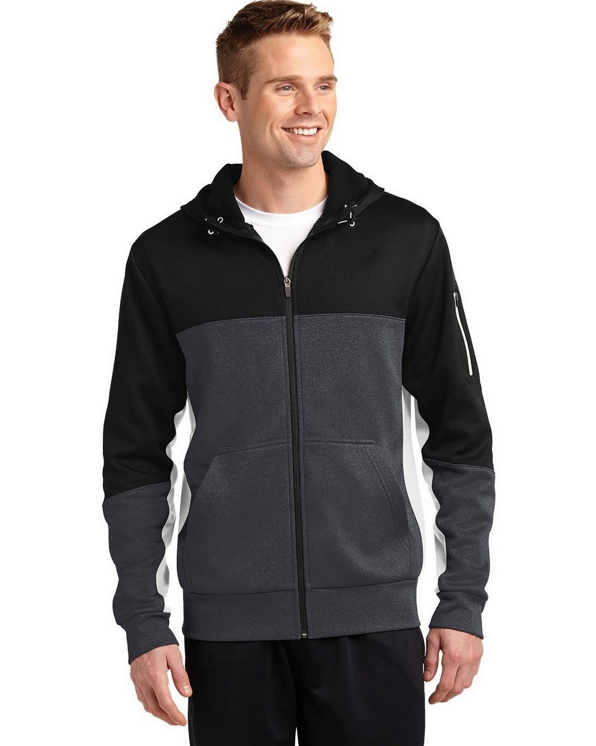 Sport-Tek ST245 Men's Tech Fleece Colorblock Full-Zip Hooded Jacket