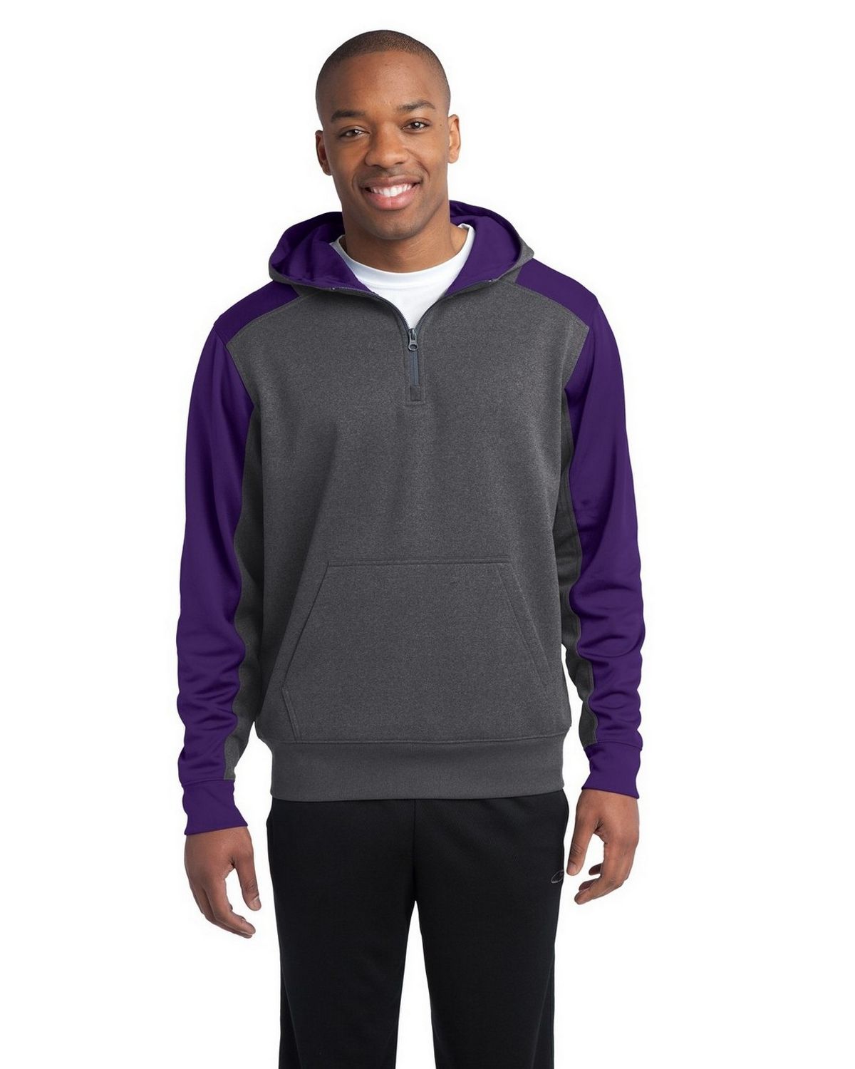 Sport-Tek ST249 Men's Tech Fleece Colorblock 1/4-Zip Hooded Sweatshirt