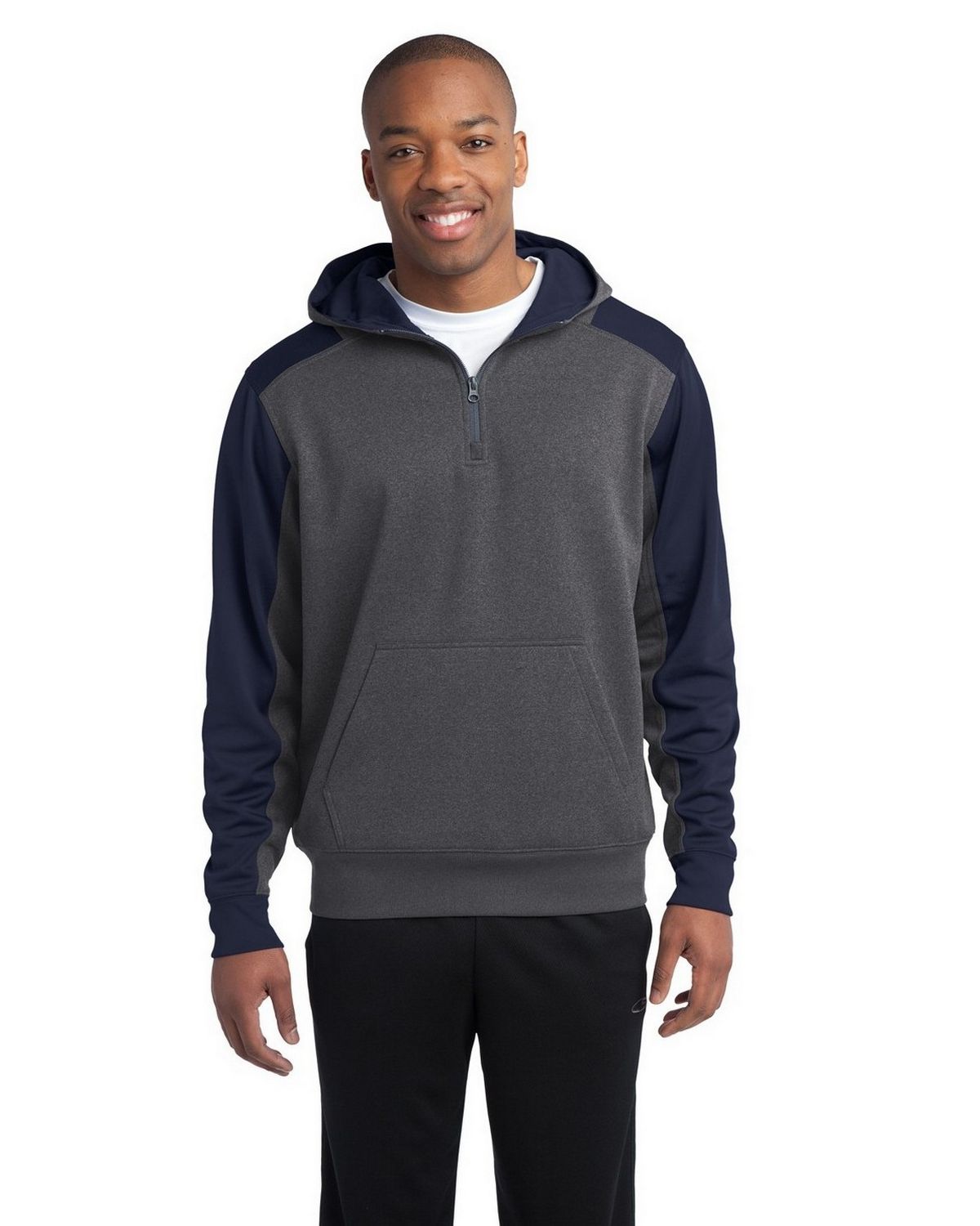 Sport-Tek ST249 Men's Tech Fleece Colorblock 1/4-Zip Hooded Sweatshirt