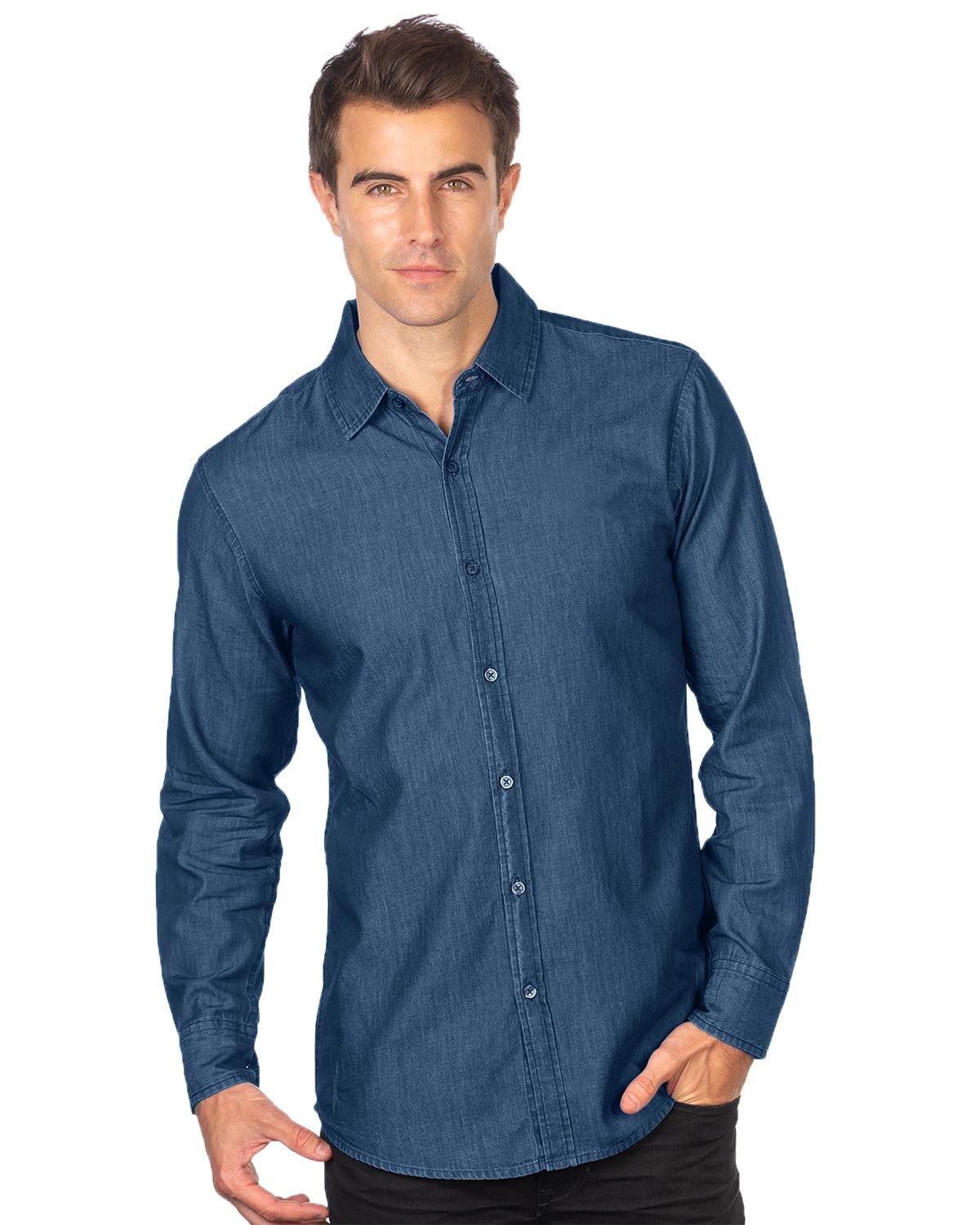 Tri-Mountain W825 Men's Long Sleeve Denim Shirt