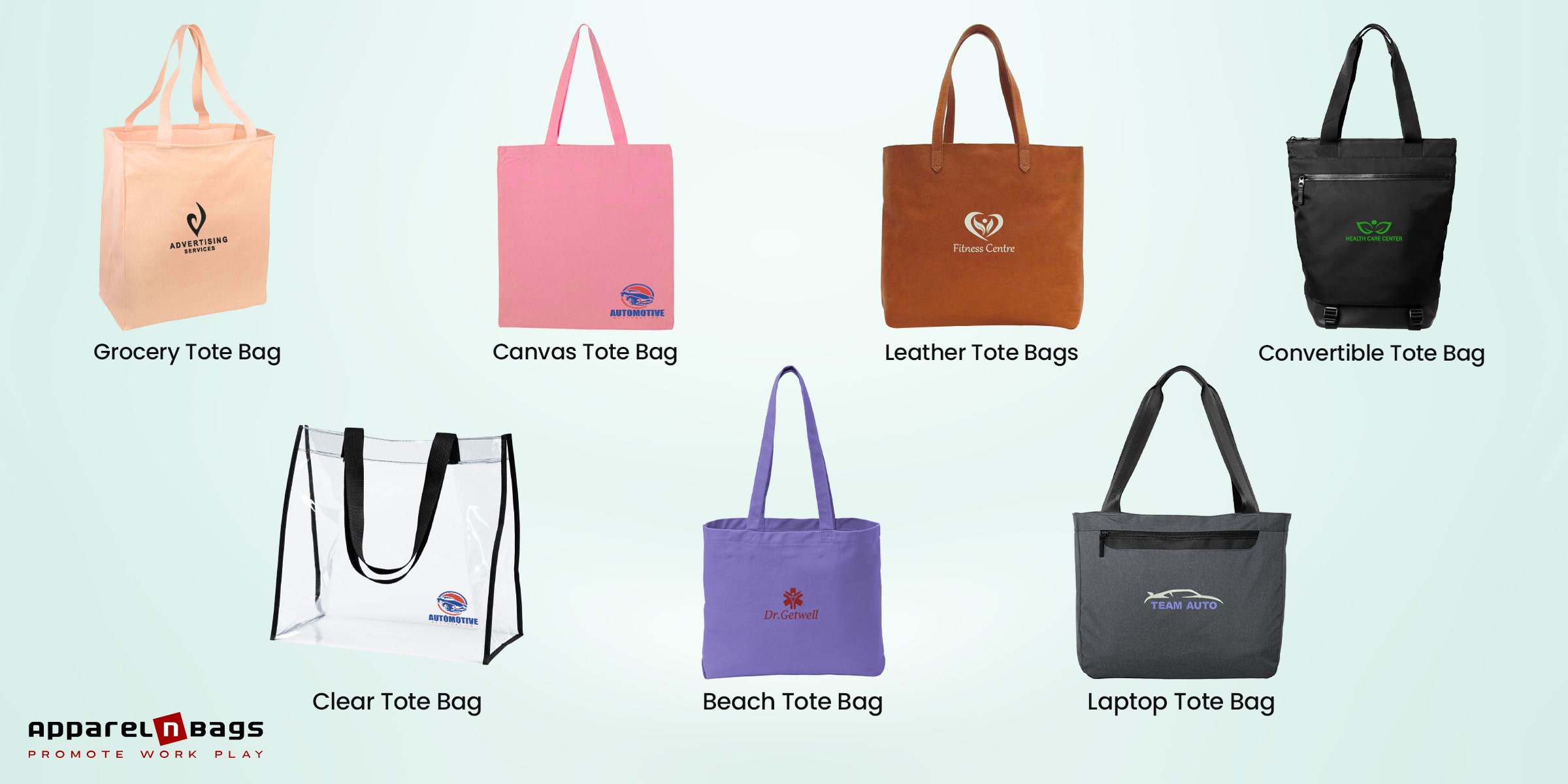 seven different types of tote bags